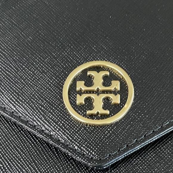 Like New TORY BURCH Black Saffiano Leather Robinson Envelope Wristlet Clutch - Picture 2 of 14
